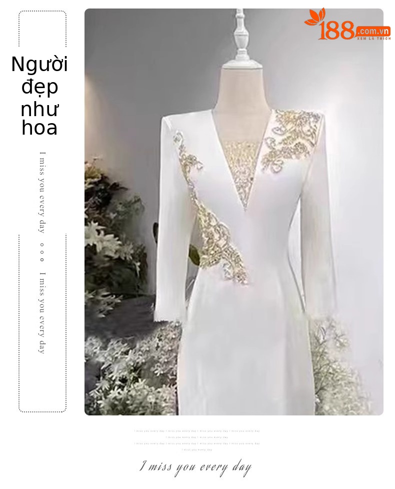 Đầm dạ hội trắng nữ cao cấp phong cách thanh nhạc biểu diễn — Màu trắng chi tiết 10