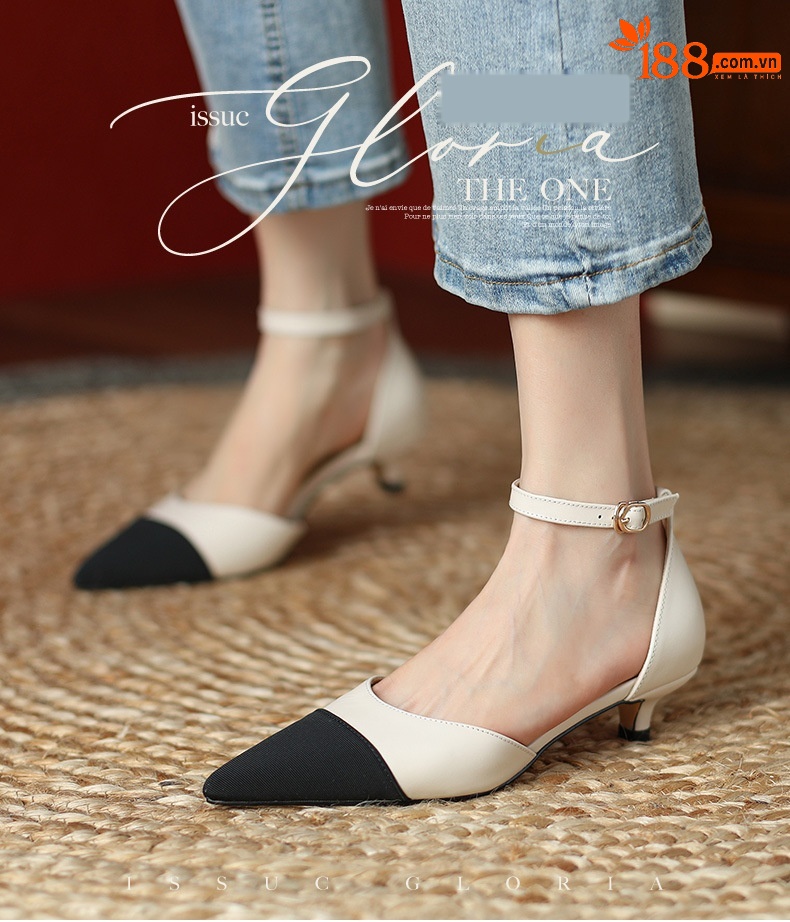 Sandal nữ quai ngang mũi kín gót thấp 2,5 cm phong cách Hàn Quốc phối màu — Màu trắng nhạt chi tiết 1
