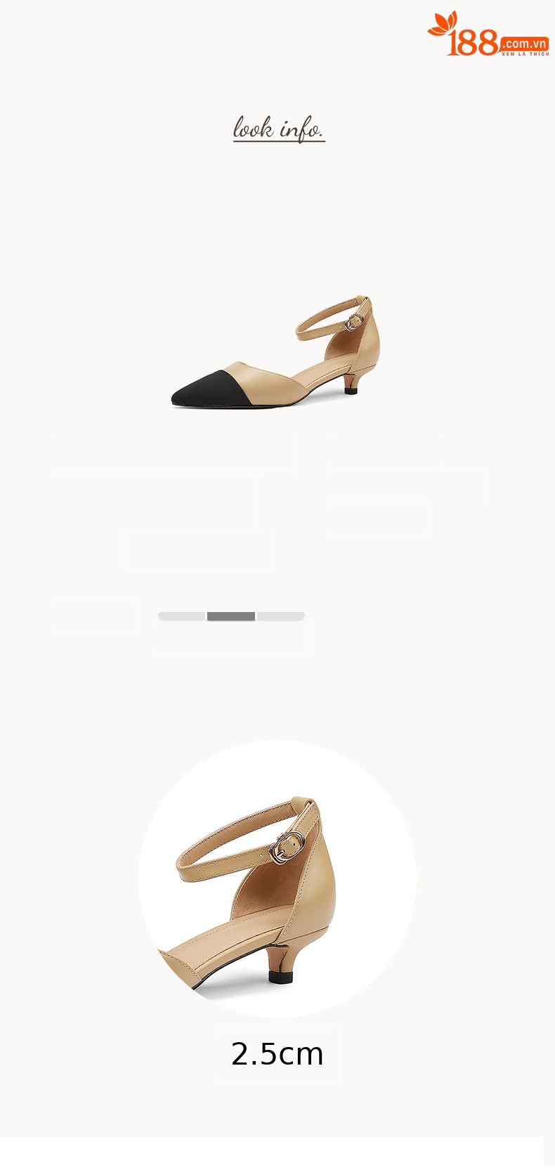 Sandal nữ quai ngang mũi kín gót thấp 2,5 cm phong cách Hàn Quốc phối màu — Màu trắng nhạt chi tiết 3