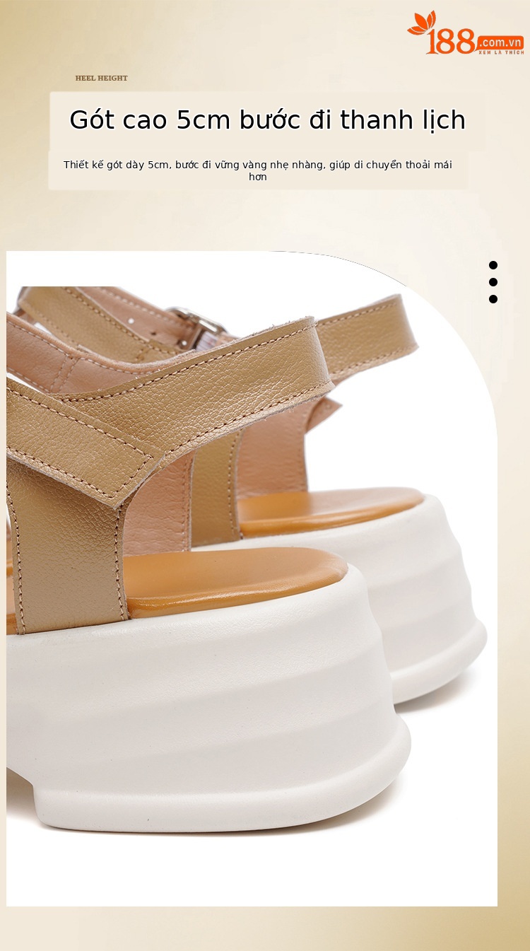 Sandal La Mã nữ da thật đế dày gót vuông quai ngang — Màu đen chi tiết 7