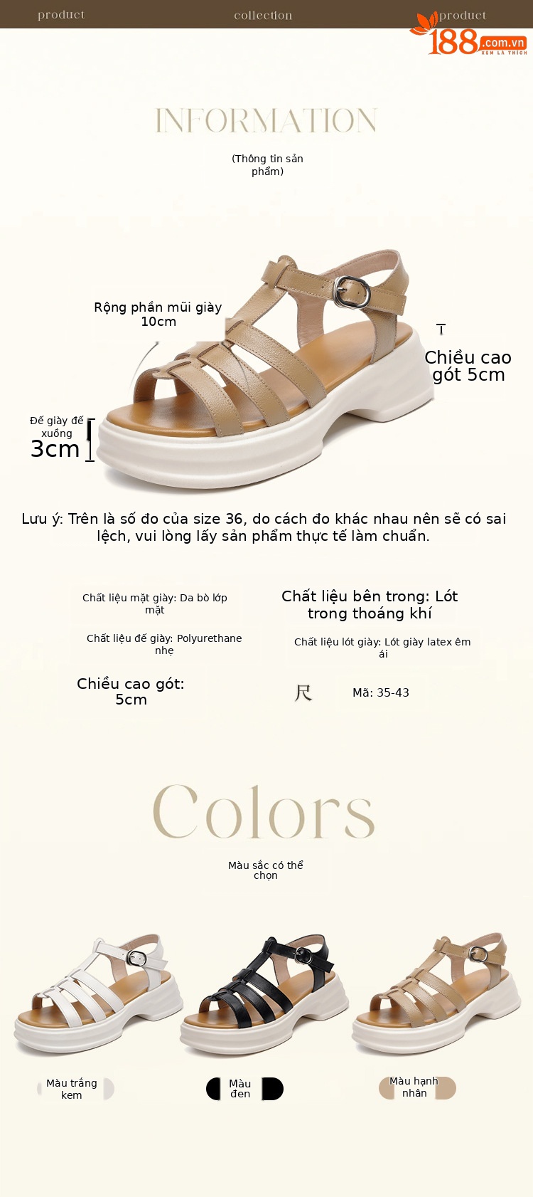 Sandal La Mã nữ da thật đế dày gót vuông quai ngang — Màu đen chi tiết 5