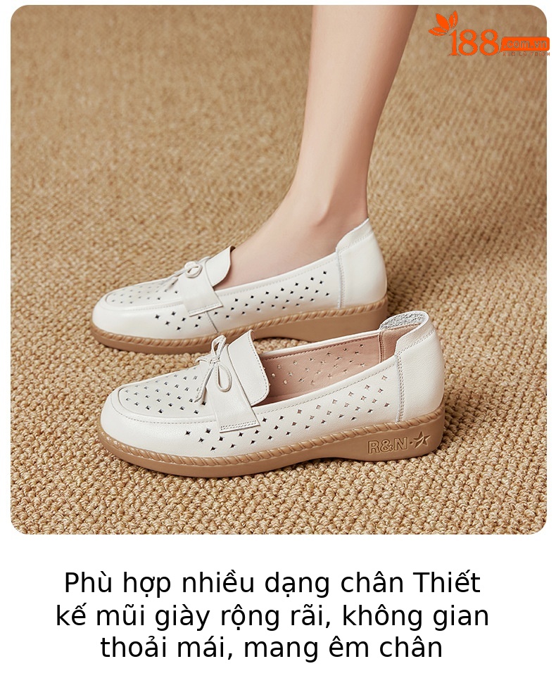 Sandal nữ đế bệt da bò thật thoáng khí mùa hè — Đỏ rượu chi tiết 12