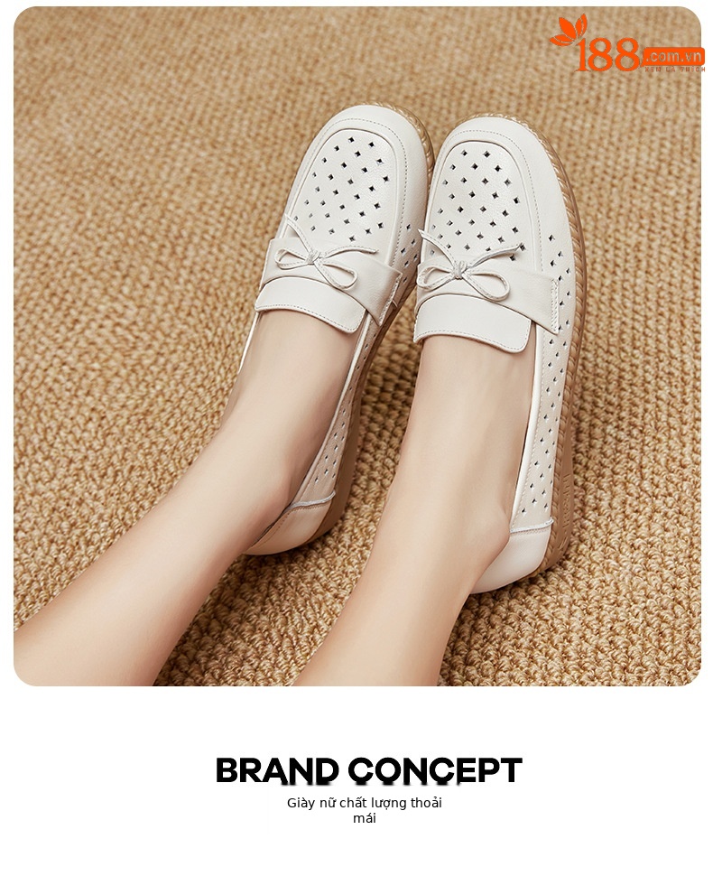 Sandal nữ đế bệt da bò thật thoáng khí mùa hè — Đỏ rượu chi tiết 14