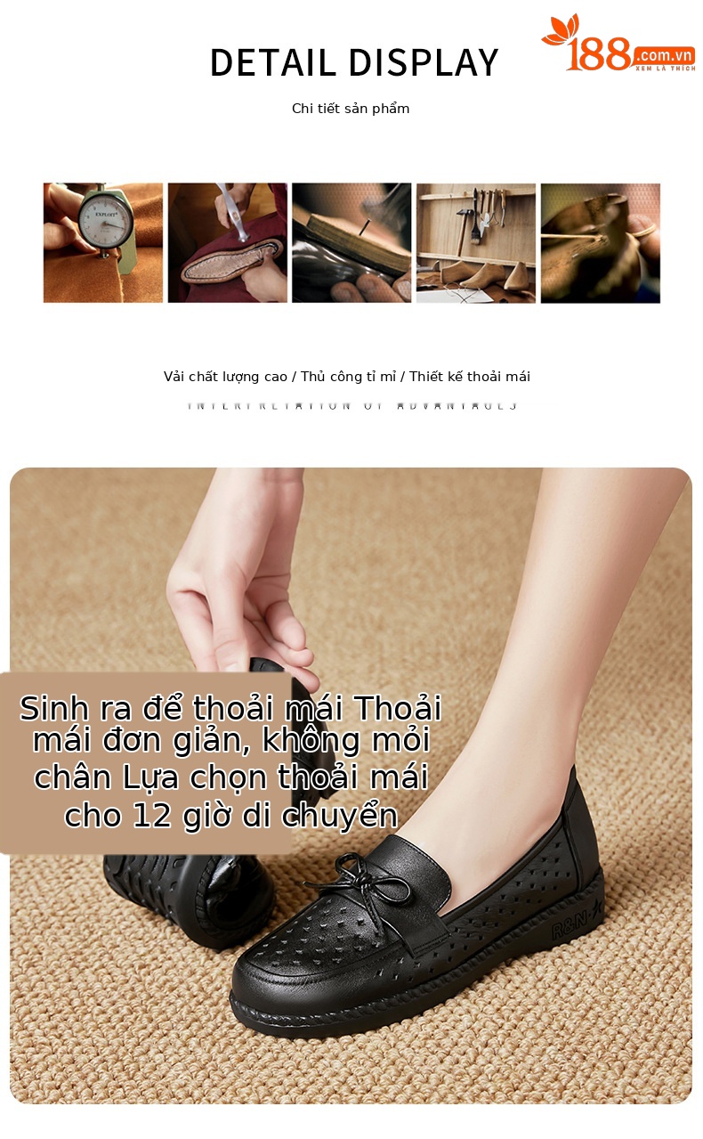 Sandal nữ đế bệt da bò thật thoáng khí mùa hè — Đỏ rượu chi tiết 8