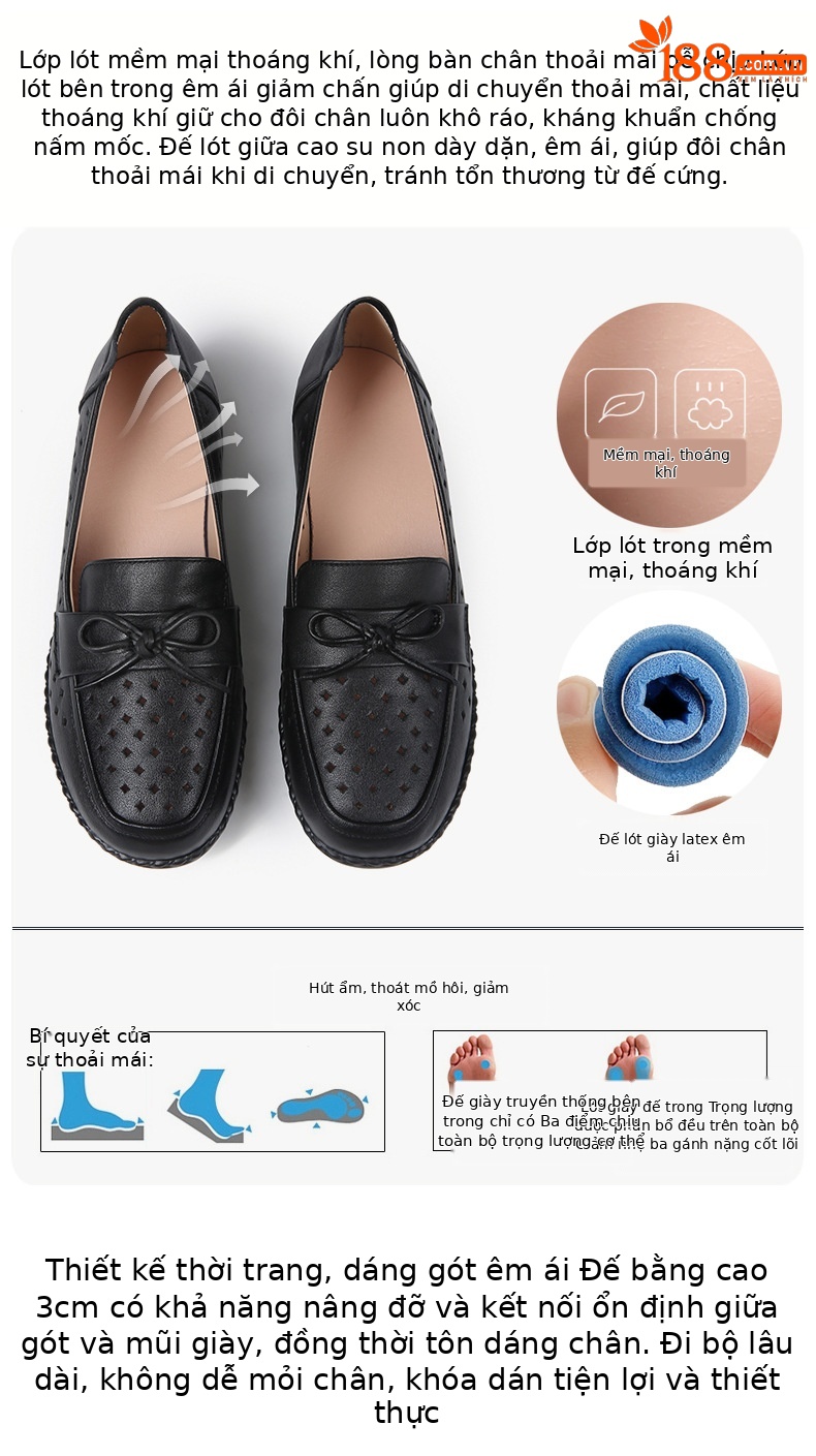 Sandal nữ đế bệt da bò thật thoáng khí mùa hè — Đỏ rượu chi tiết 10