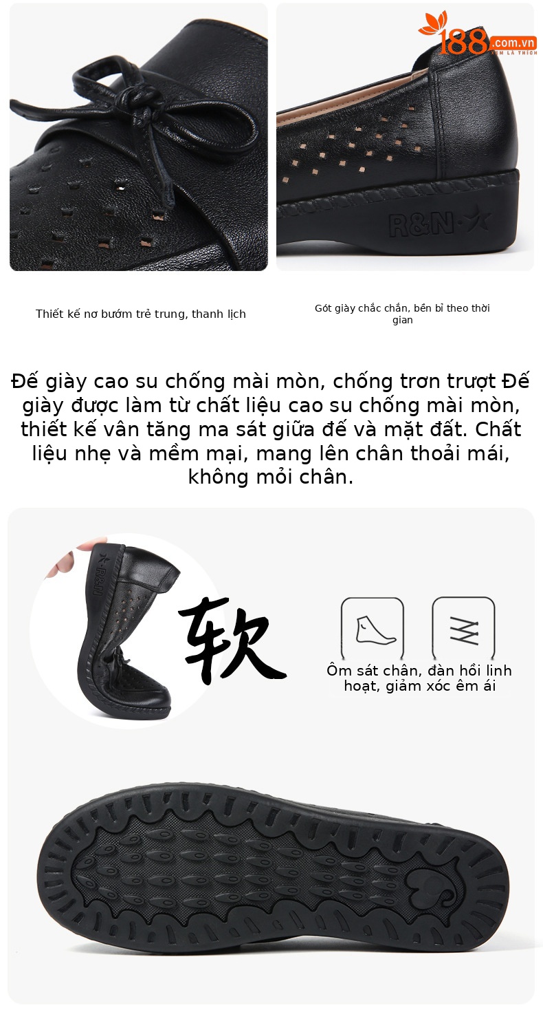 Sandal nữ đế bệt da bò thật thoáng khí mùa hè — Đỏ rượu chi tiết 11