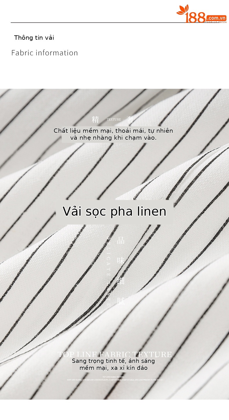 Váy sơ mi sọc kẻ đen trắng dáng suông eo thắt dây tay ngắn mùa hè — Kẻ sọc đen trắng chi tiết 3