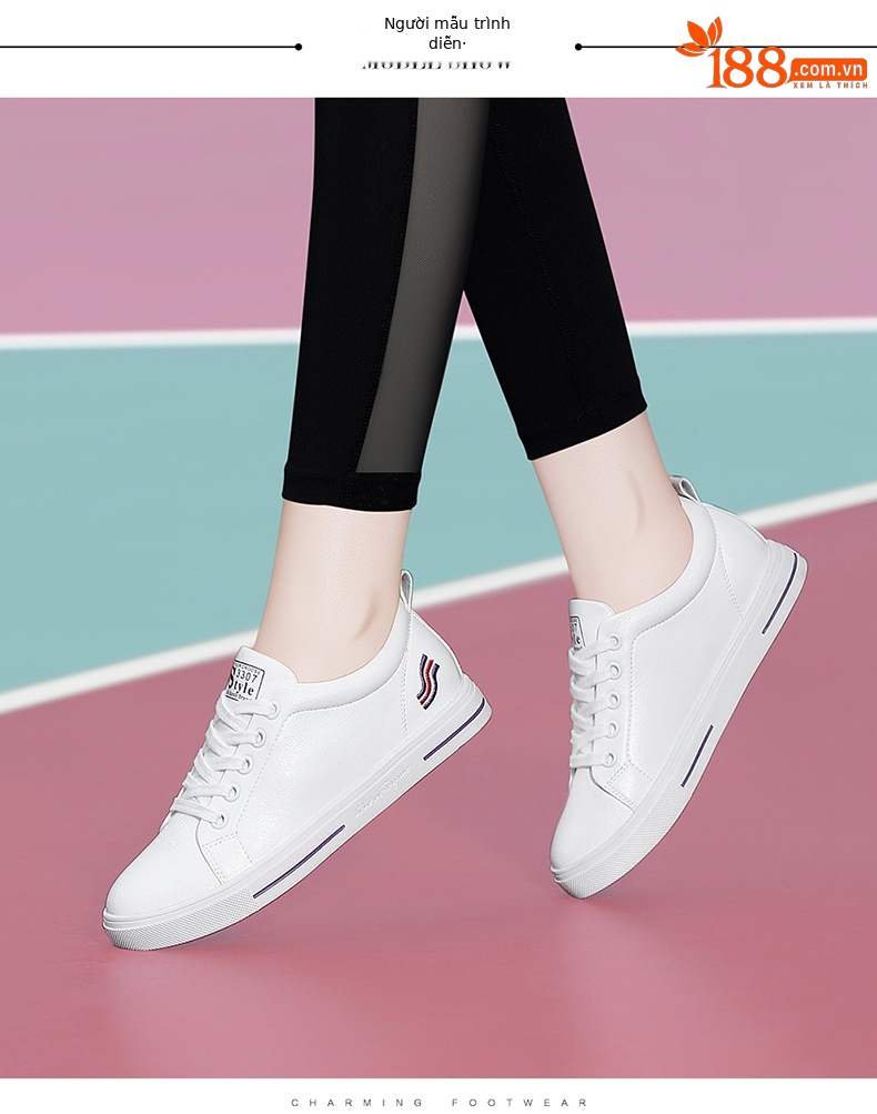 Giày sneaker nữ da bò mềm trắng đế bằng mỏng mới xuân hè 2024 — 58219 Màu Trắng Gót Cao 3cm Lưới Kiểu DH, 9271 trắng tím gót cao 2.2cm GQ, 58219m Màu Xám Chiều Cao Gót 3cm Lưới Kiểu DH, Chiều cao gót vàng trắng 9160 2.7cm GQ chi tiết 4