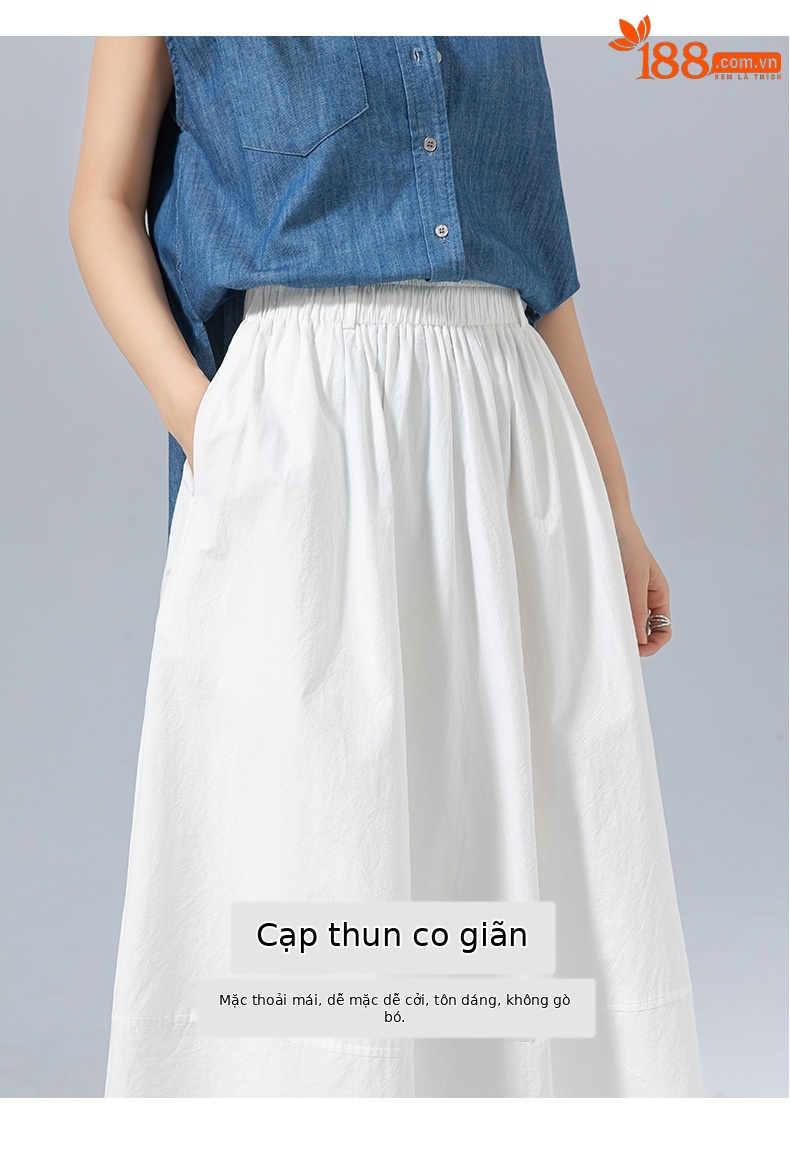 Chân váy chữ A trắng cạp chun dáng dài thiết kế đường khâu Xinge — Màu trắng chi tiết 10