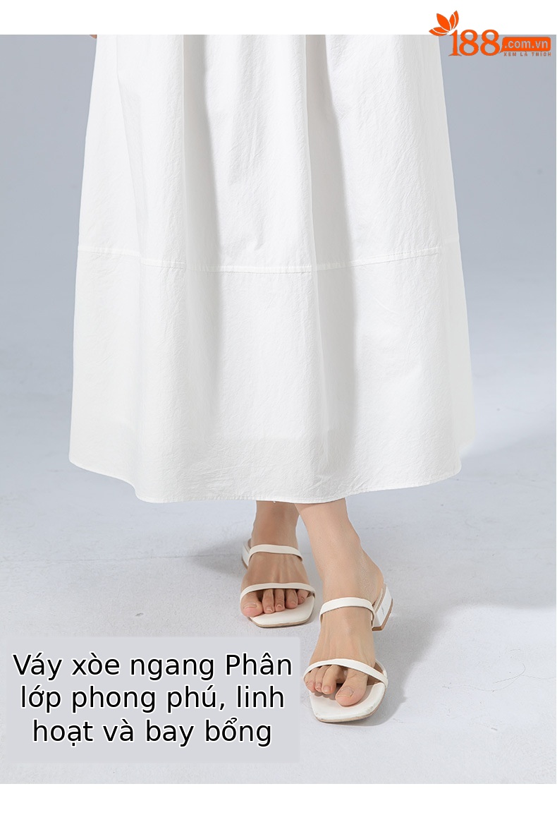 Chân váy chữ A trắng cạp chun dáng dài thiết kế đường khâu Xinge — Màu trắng chi tiết 11
