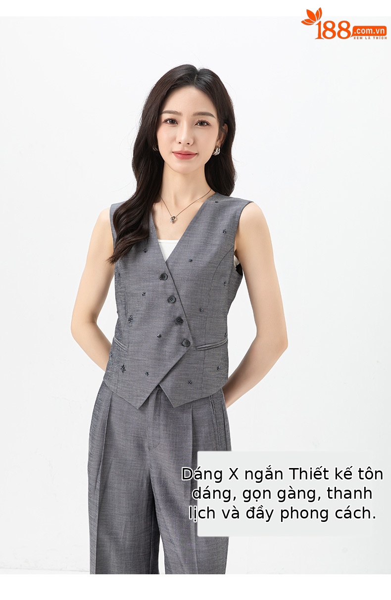 Bộ vest nữ phong cách tiền cũ Xinge áo vest gile quần ống rộng vải lanh Tencel mỏng mùa hè — Vest xám (65473) chi tiết 8