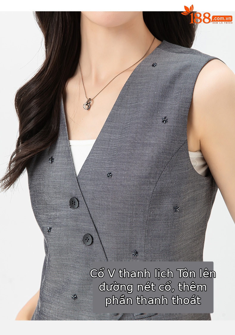 Bộ vest nữ phong cách tiền cũ Xinge áo vest gile quần ống rộng vải lanh Tencel mỏng mùa hè — Vest xám (65473) chi tiết 9