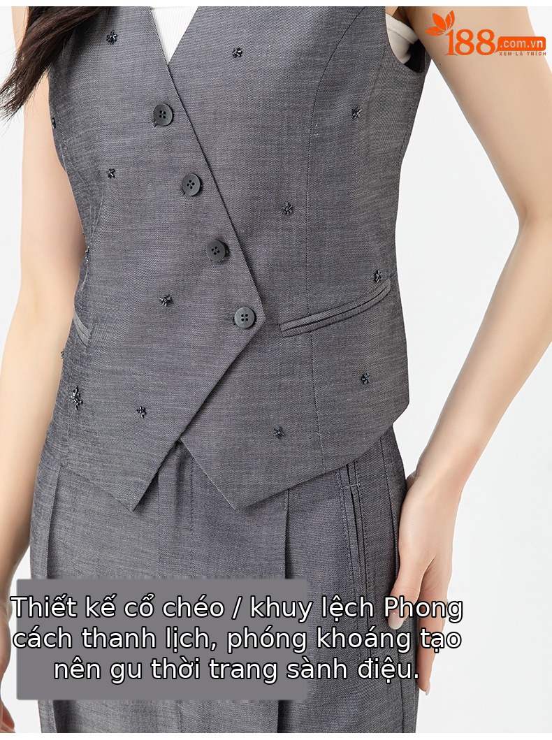 Bộ vest nữ phong cách tiền cũ Xinge áo vest gile quần ống rộng vải lanh Tencel mỏng mùa hè — Vest xám (65473) chi tiết 11