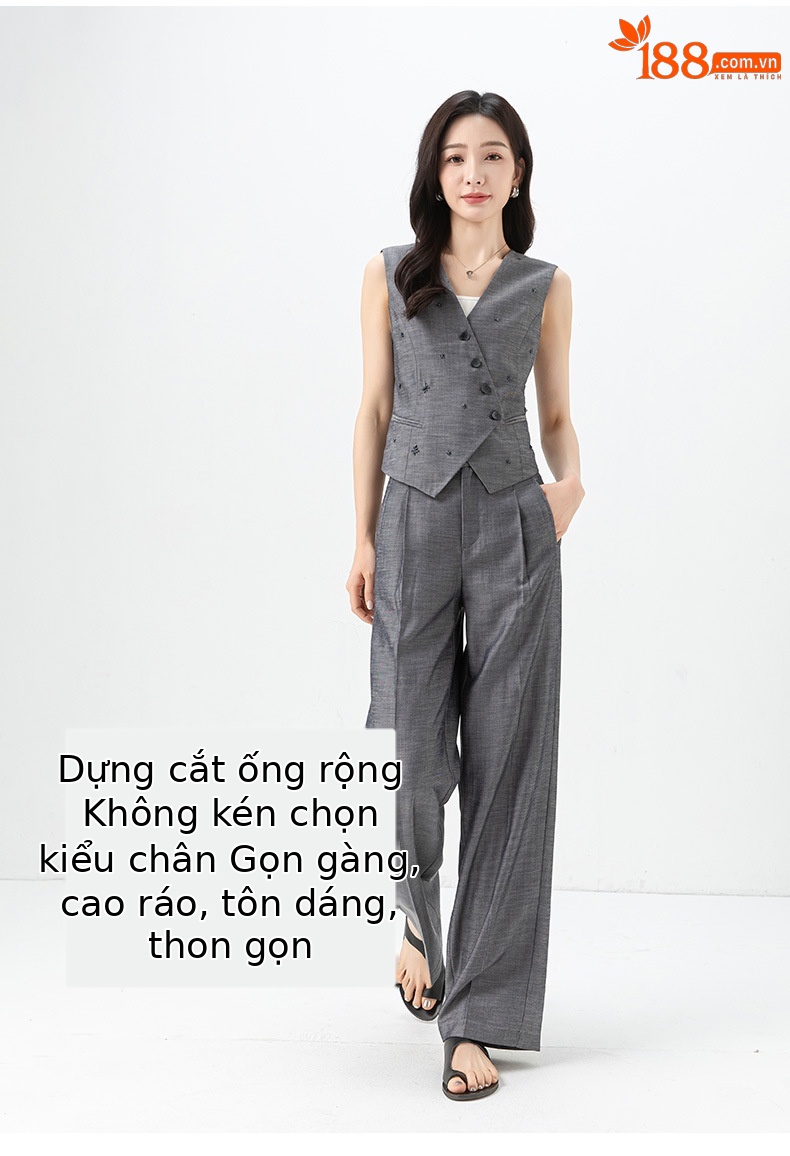 Bộ vest nữ phong cách tiền cũ Xinge áo vest gile quần ống rộng vải lanh Tencel mỏng mùa hè — Vest xám (65473) chi tiết 12