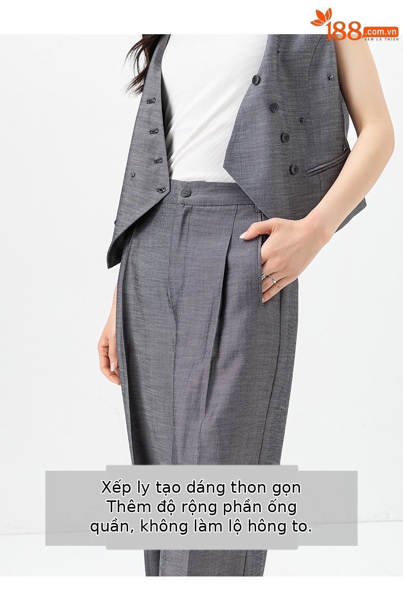 Bộ vest nữ phong cách tiền cũ Xinge áo vest gile quần ống rộng vải lanh Tencel mỏng mùa hè — Vest xám (65473) chi tiết 13