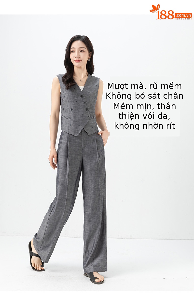 Bộ vest nữ phong cách tiền cũ Xinge áo vest gile quần ống rộng vải lanh Tencel mỏng mùa hè — Vest xám (65473) chi tiết 15