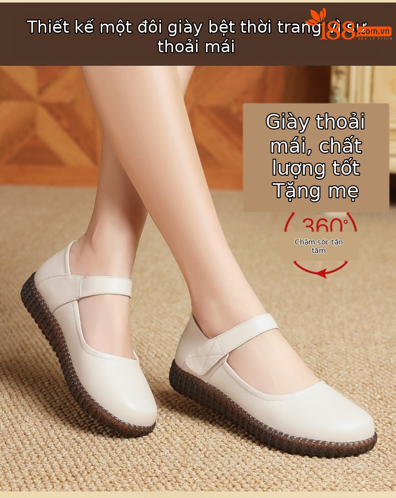 Giày da đế bằng nữ đế mềm da thật – giày công sở y tế — rượu vang đỏ chi tiết 3