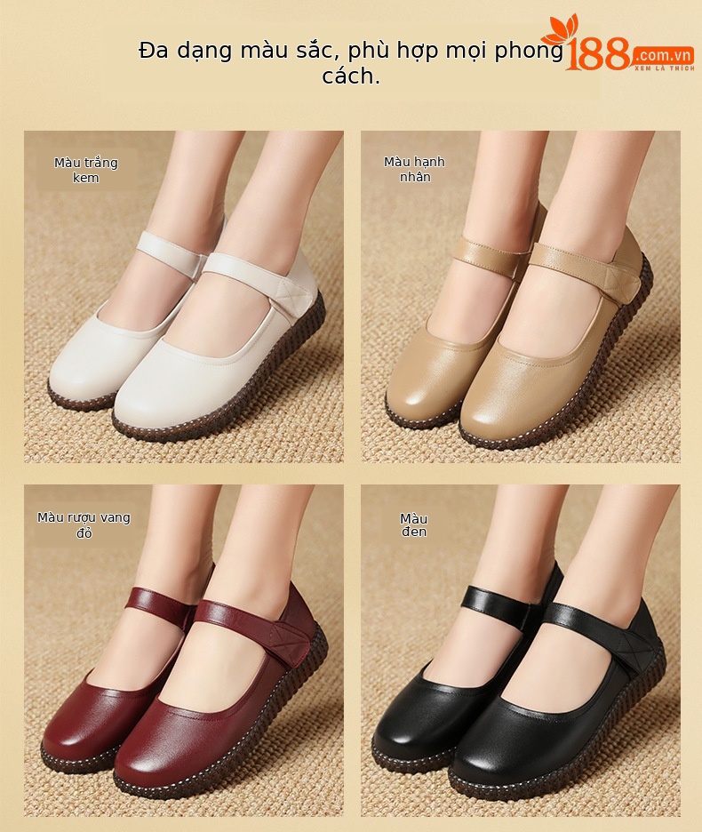Giày da đế bằng nữ đế mềm da thật – giày công sở y tế — rượu vang đỏ chi tiết 4