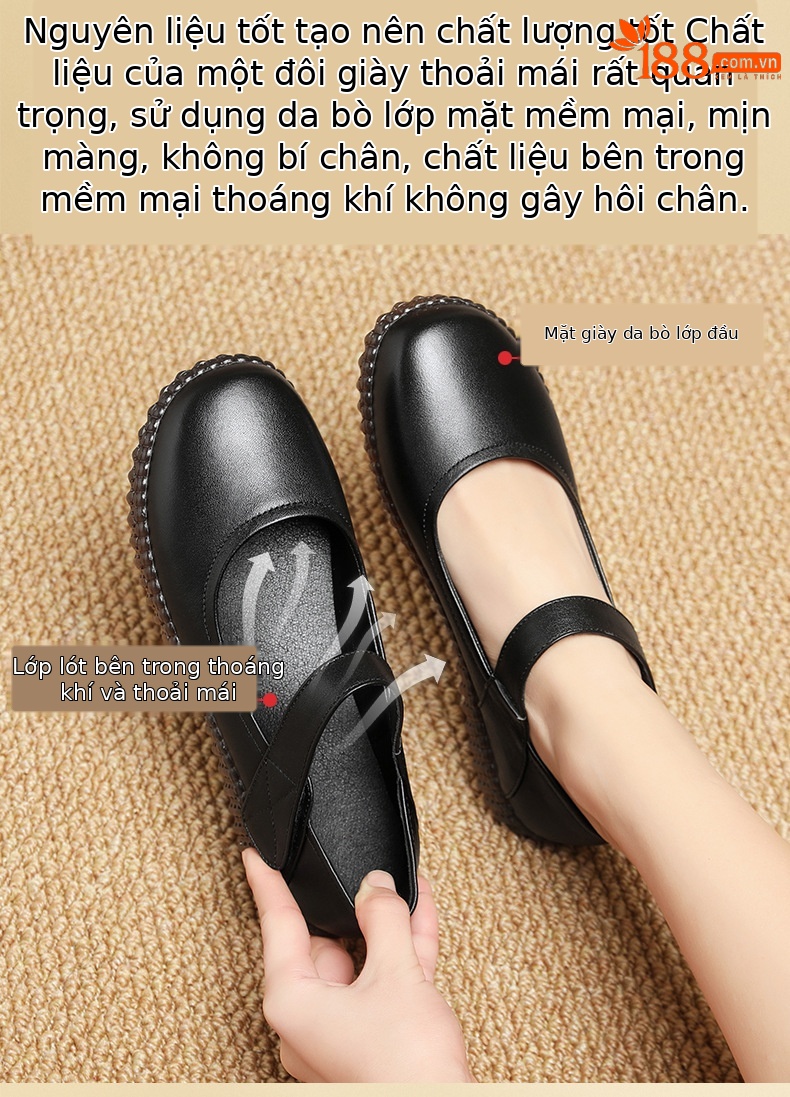 Giày da đế bằng nữ đế mềm da thật – giày công sở y tế — rượu vang đỏ chi tiết 5