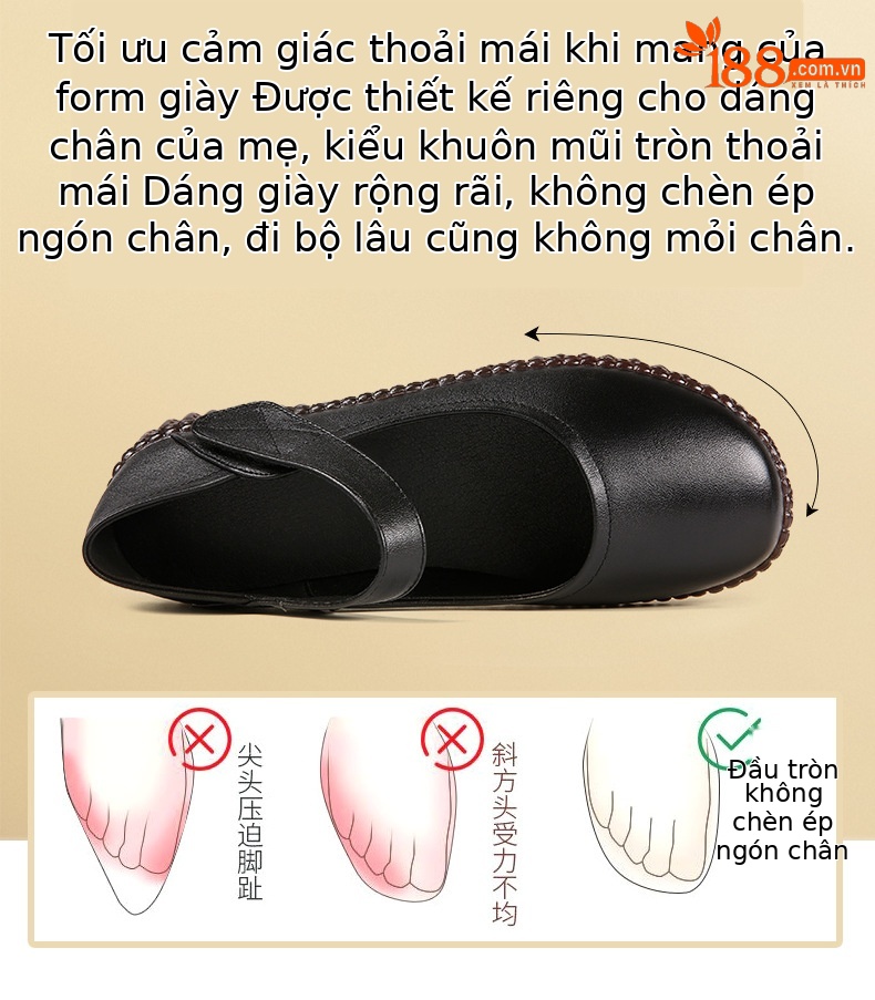 Giày da đế bằng nữ đế mềm da thật – giày công sở y tế — rượu vang đỏ chi tiết 6