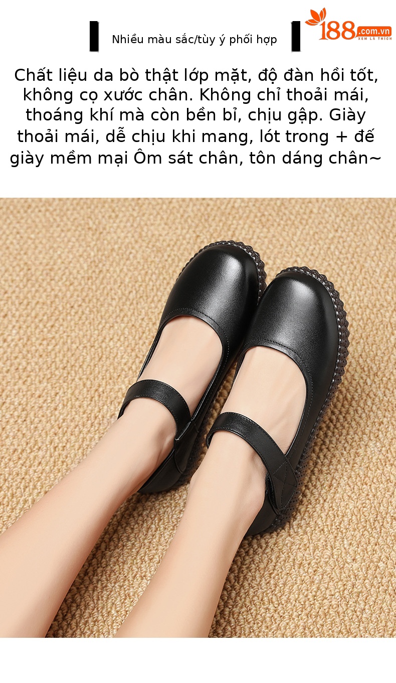 Giày da đế bằng nữ đế mềm da thật – giày công sở y tế — rượu vang đỏ chi tiết 19