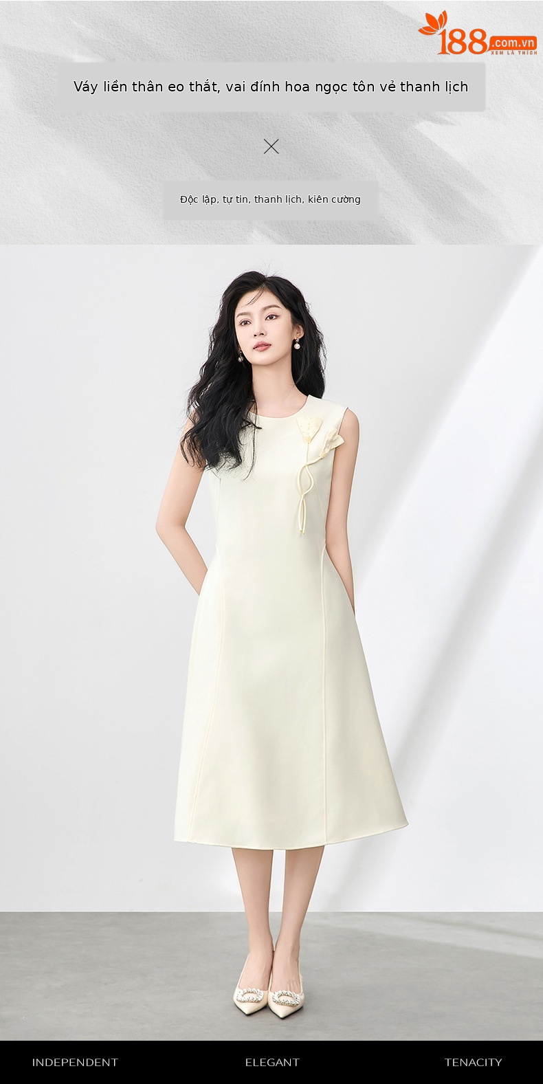 Váy vest không tay chiết eo hoa đính cườm nổi 3D phong cách trưởng thành nhẹ nhàng — Màu đen chi tiết 1