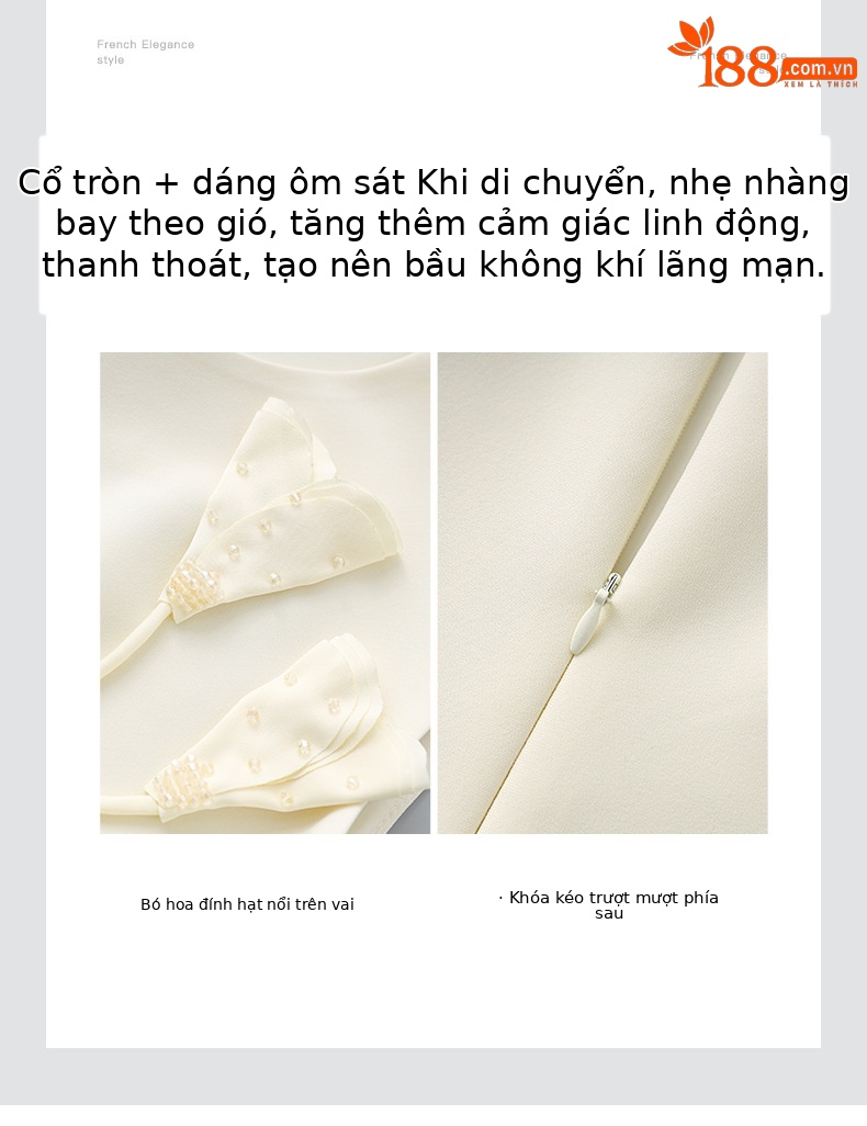 Váy vest không tay chiết eo hoa đính cườm nổi 3D phong cách trưởng thành nhẹ nhàng — Màu đen chi tiết 5