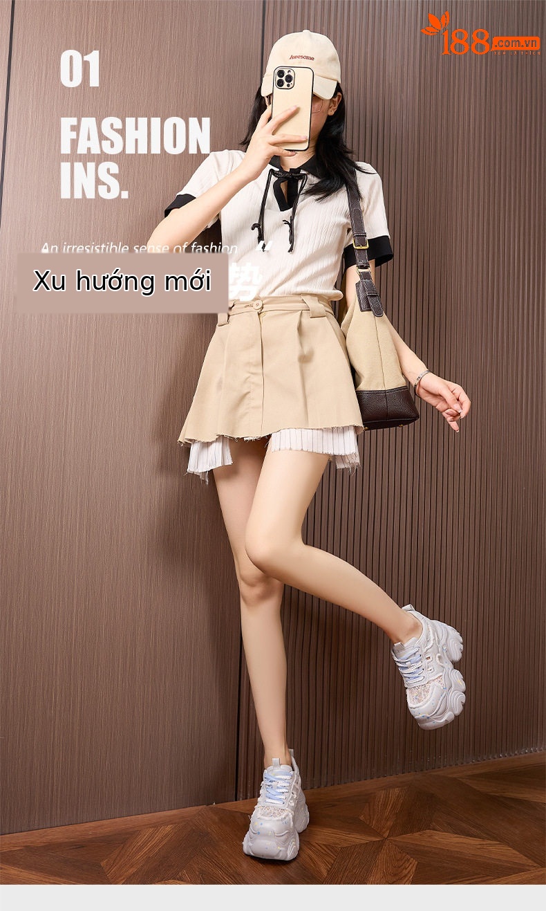 Giày cao gót nữ đế xuồng platform lưới thoáng khí, gót siêu cao 8cm, mũi tròn, quai khóa trước — Trắng, Bạc chi tiết 2