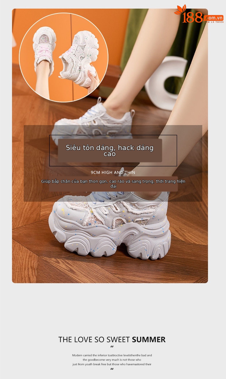 Giày cao gót nữ đế xuồng platform lưới thoáng khí, gót siêu cao 8cm, mũi tròn, quai khóa trước — Trắng, Bạc chi tiết 9