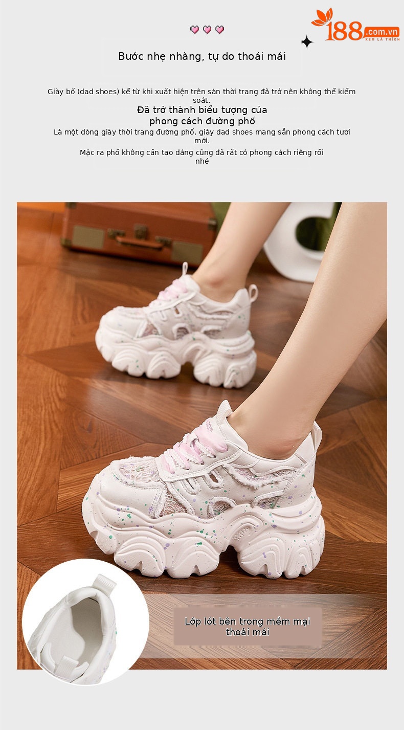 Giày cao gót nữ đế xuồng platform lưới thoáng khí, gót siêu cao 8cm, mũi tròn, quai khóa trước — Trắng, Bạc chi tiết 5