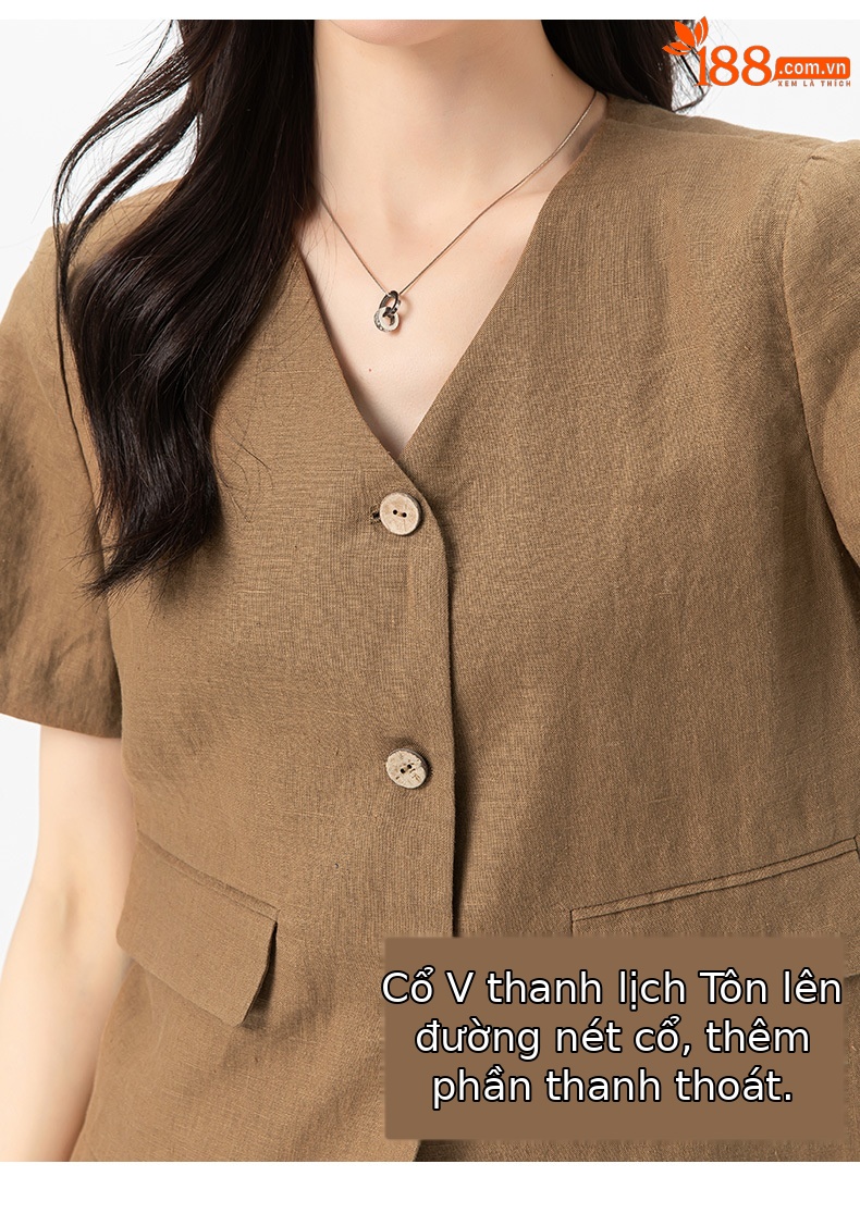 Bộ đồ vải lanh cổ điển Xinge cho nữ: áo khoác ngắn tay rộng rãi mỏng mùa hè và chân váy tôn dáng — Váy kaki (65356) chi tiết 8