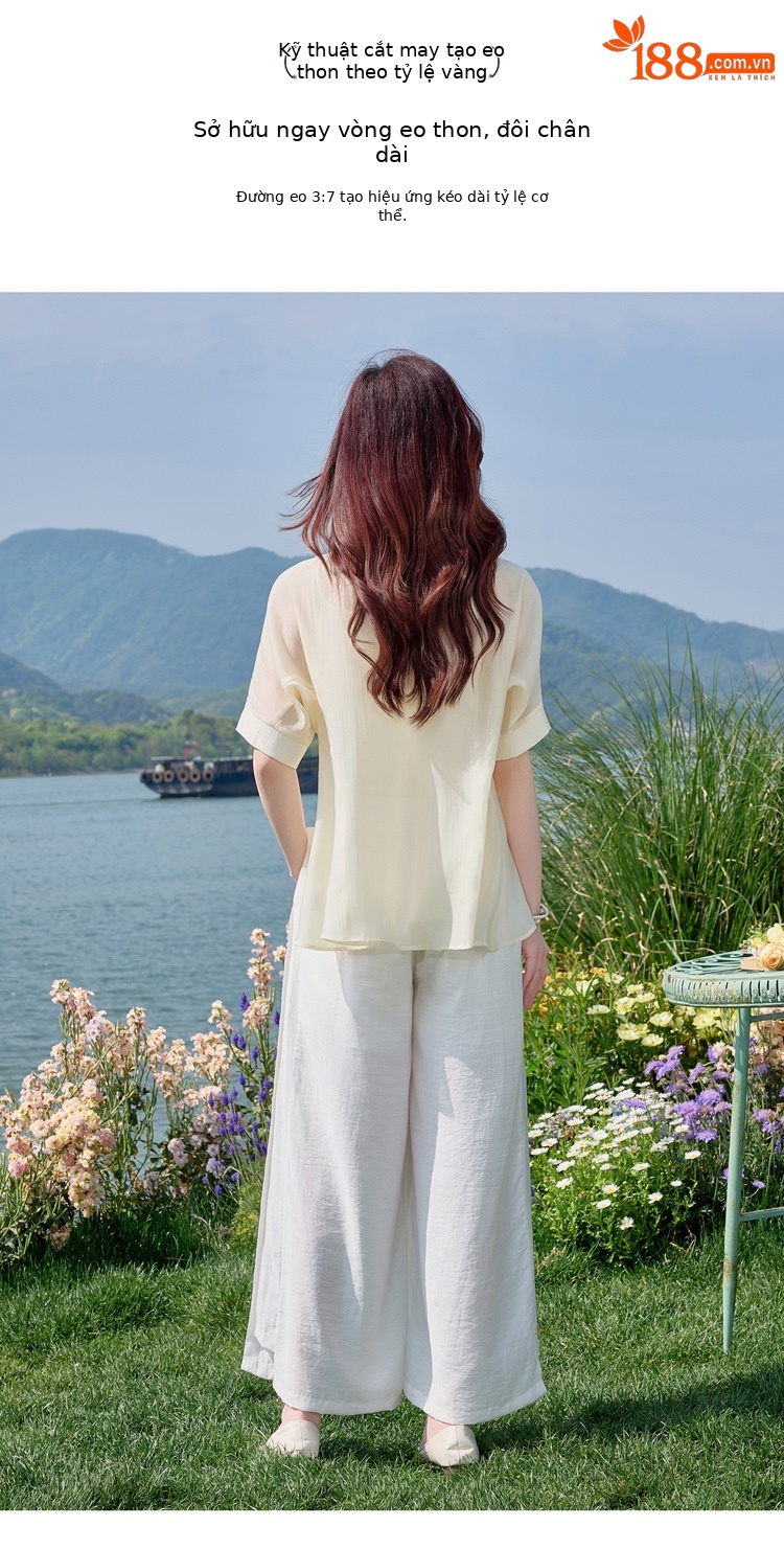 Bộ đồ mùa hè nữ Tencel cao cấp áo hai dây quần ống rộng ba món SY2697 — Bộ màu như hình chi tiết 12