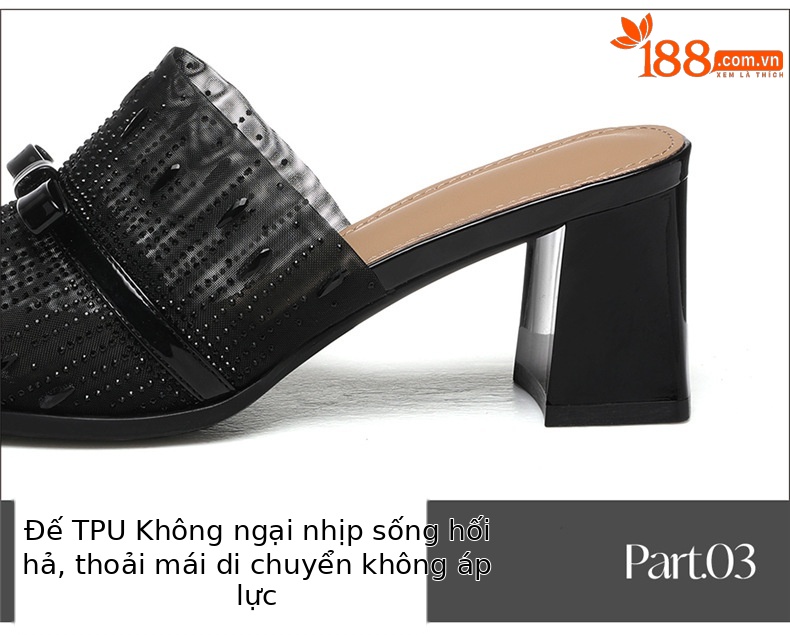 Sandal cao gót nữ hở mũi phong cách Pháp đính sequin lấp lánh gót vuông 6 cm — 7215 Màu đen, 7215 màu mơ chi tiết 17
