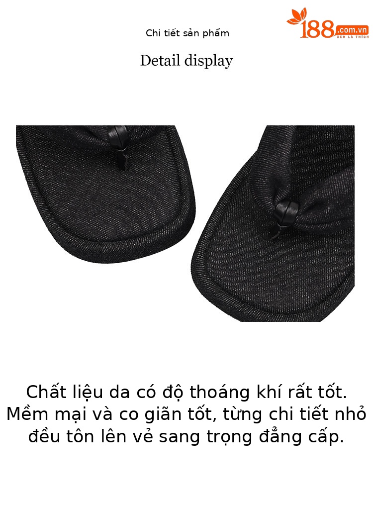 Dép xỏ ngón nữ đế dày denim đi biển mùa hè — Màu đen, Xanh denim chi tiết 3