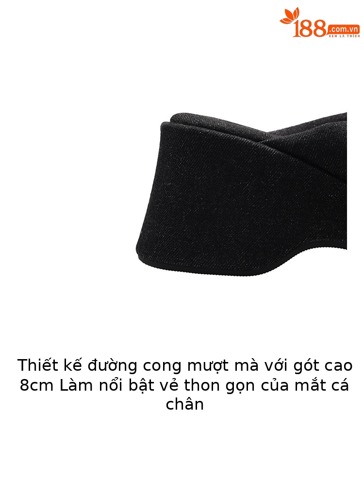 Dép xỏ ngón nữ đế dày denim đi biển mùa hè — Màu đen, Xanh denim chi tiết 5