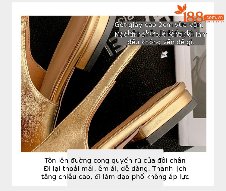 Sandal nữ mũi nhọn quai sau bọc da thật đế thấp phong cách Hàn Quốc — Màu vàng, Màu trắng be, Màu bạc chi tiết 13