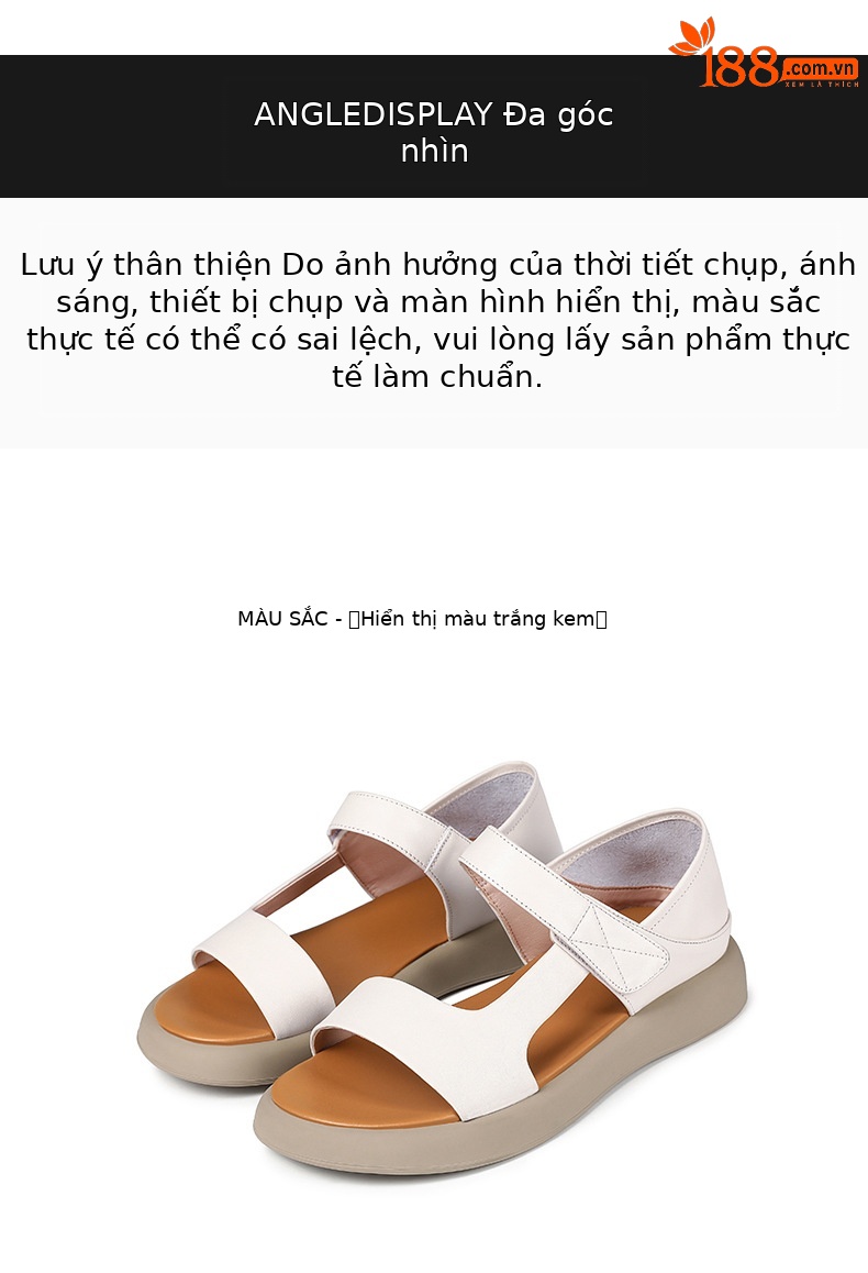 Sandal nữ đế bệt da thật mềm quai chữ V đi biển hằng ngày — Màu đen chi tiết 23