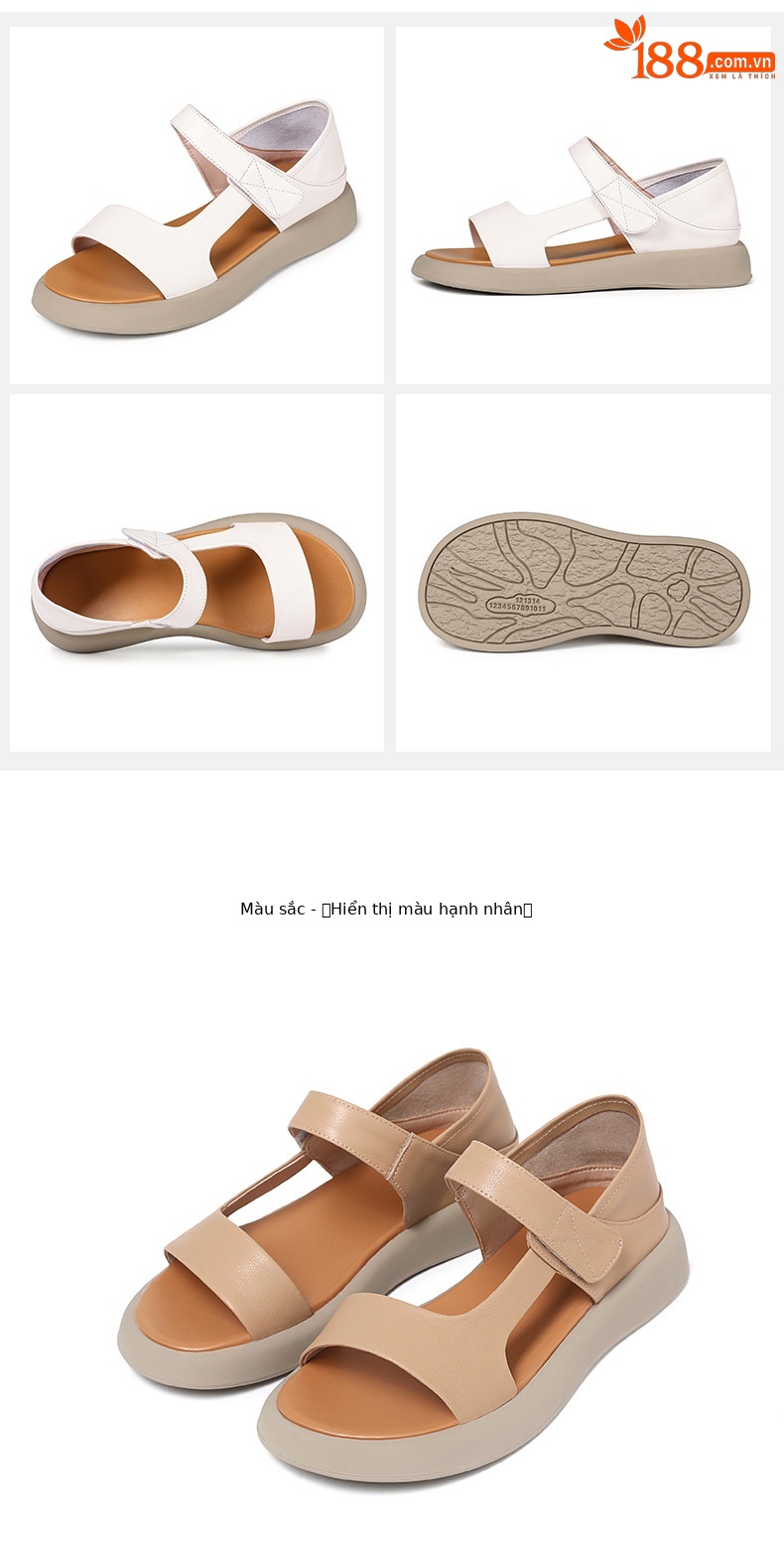 Sandal nữ đế bệt da thật mềm quai chữ V đi biển hằng ngày — Màu đen chi tiết 25