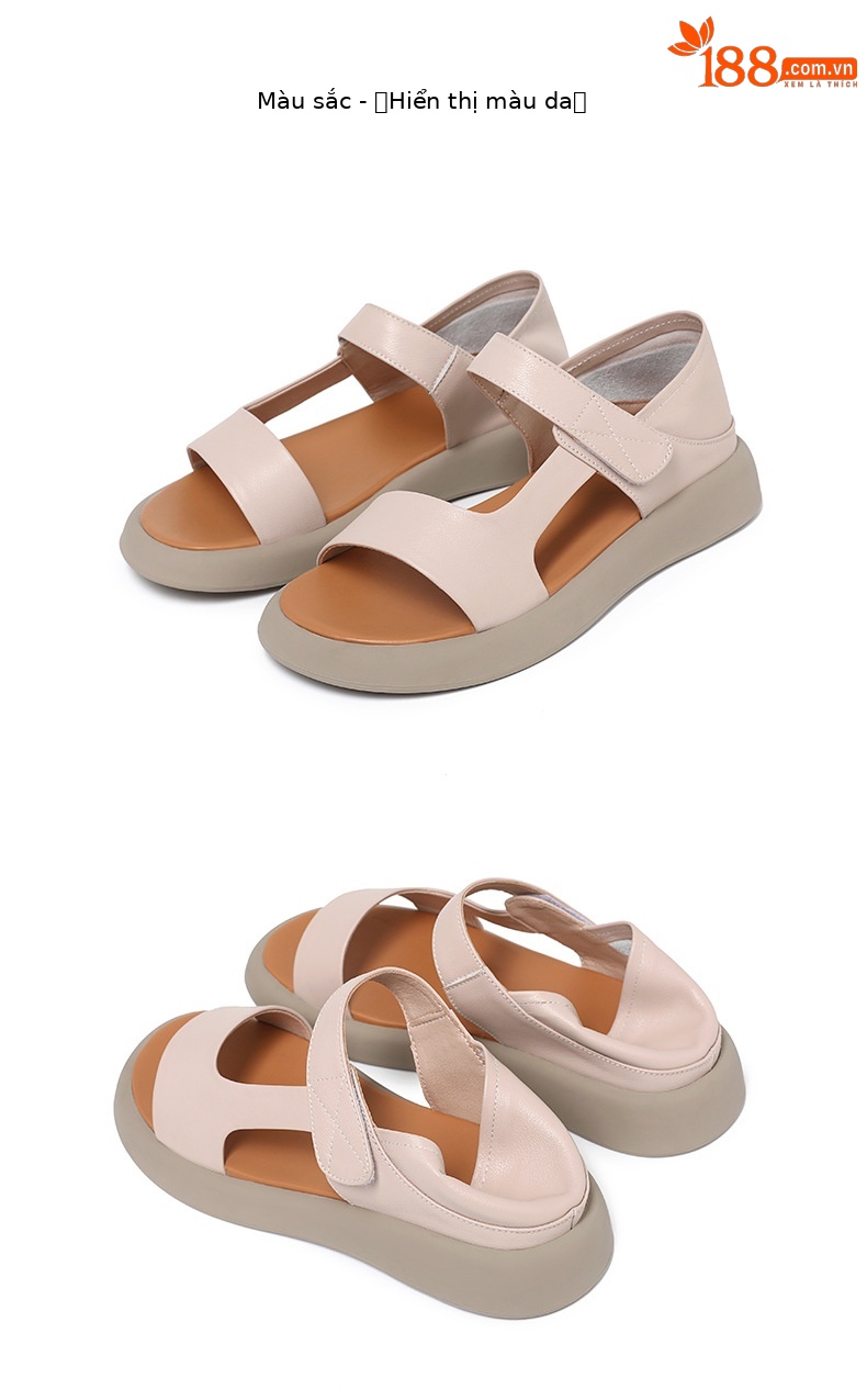 Sandal nữ đế bệt da thật mềm quai chữ V đi biển hằng ngày — Màu đen chi tiết 27