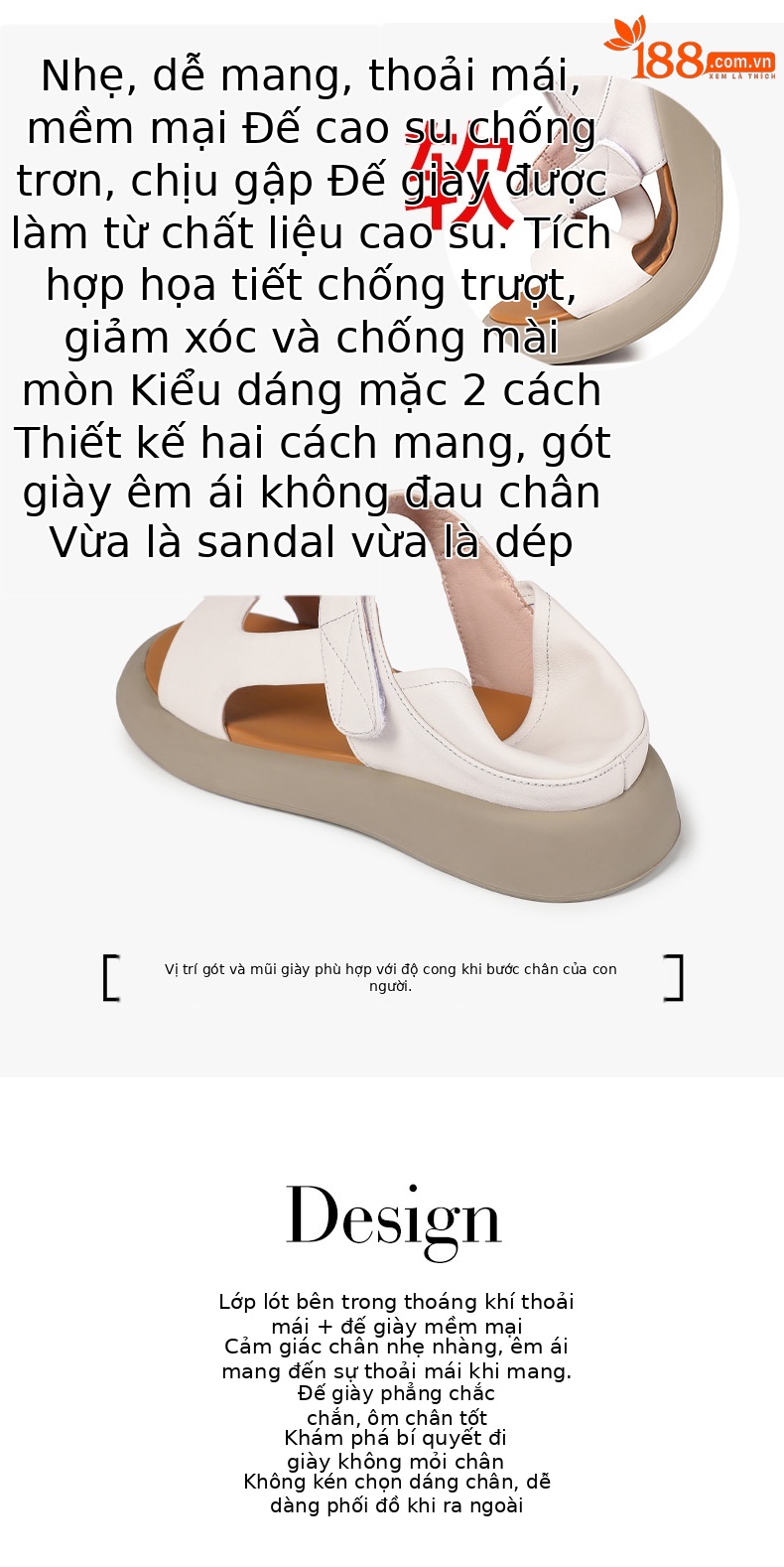 Sandal nữ đế bệt da thật mềm quai chữ V đi biển hằng ngày — Màu đen chi tiết 2