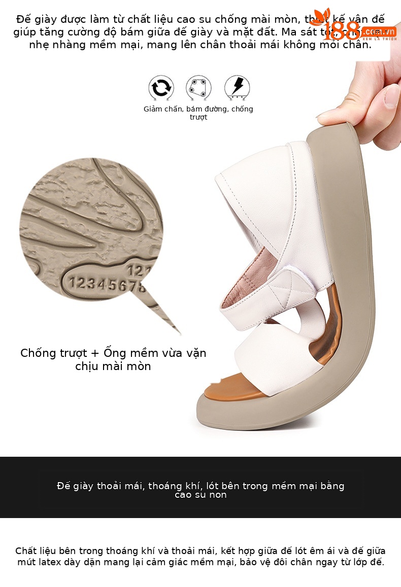 Sandal nữ đế bệt da thật mềm quai chữ V đi biển hằng ngày — Màu đen chi tiết 6