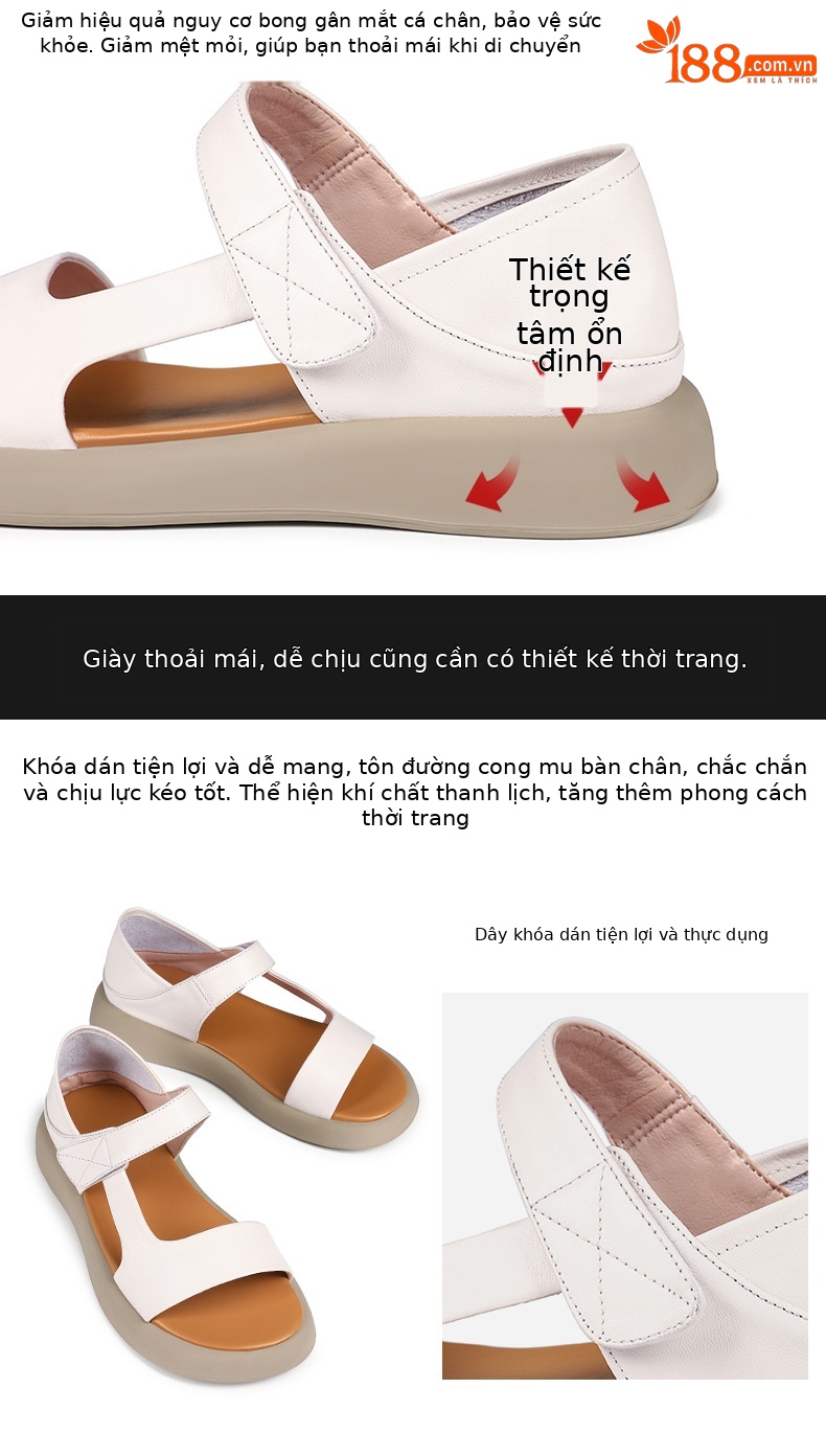 Sandal nữ đế bệt da thật mềm quai chữ V đi biển hằng ngày — Màu đen chi tiết 8