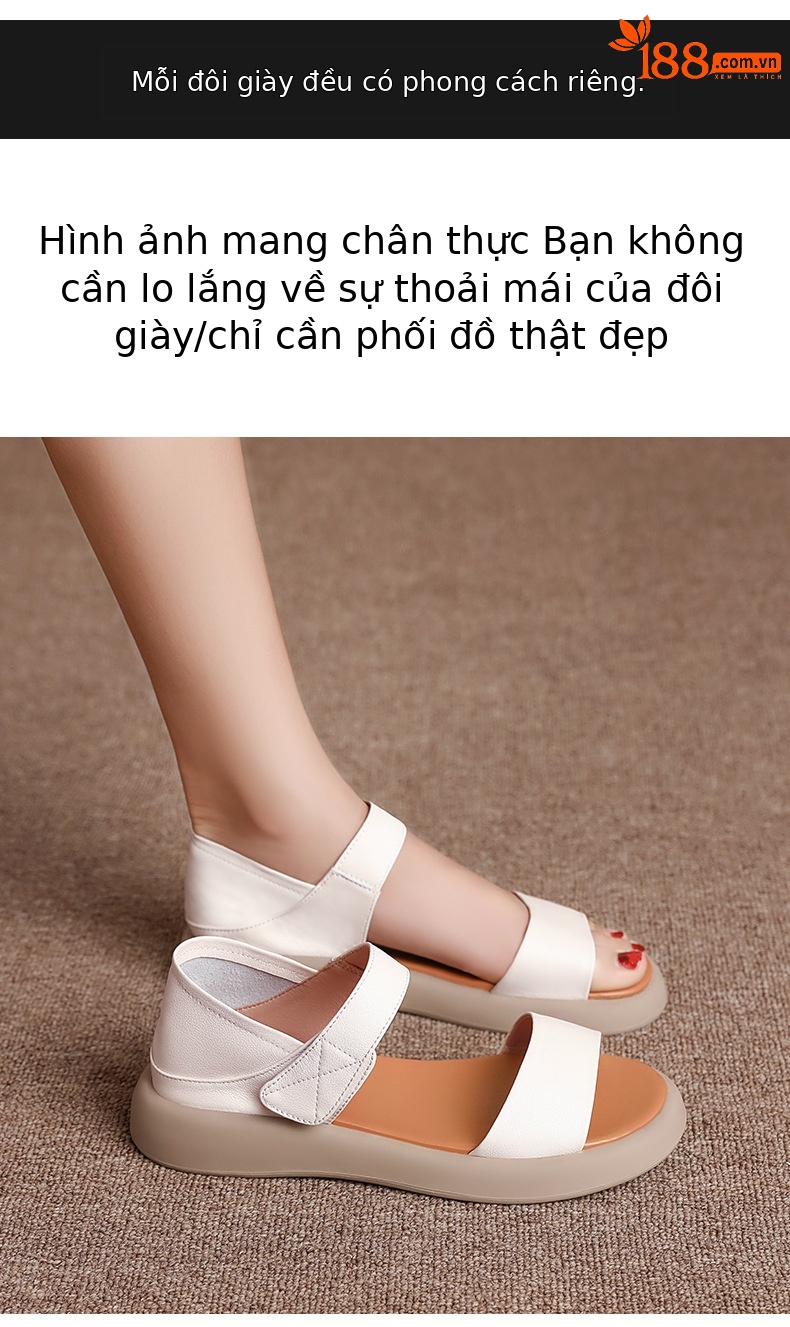 Dép sandal La Mã nữ quai chữ V đế bằng Velcro mềm mại mùa hè — Màu đen chi tiết 10