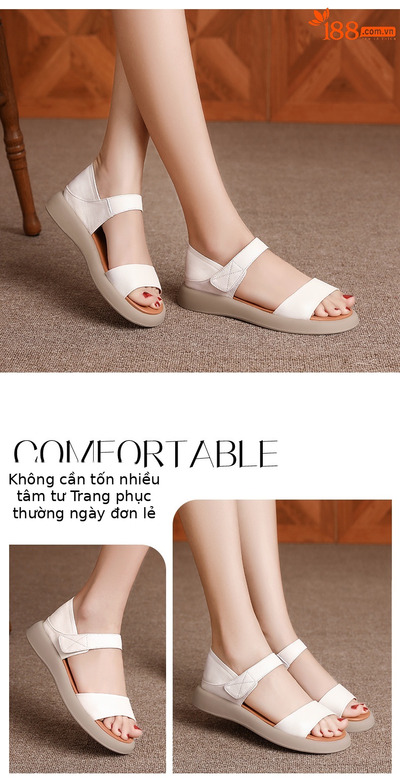 Dép sandal La Mã nữ quai chữ V đế bằng Velcro mềm mại mùa hè — Màu đen chi tiết 11