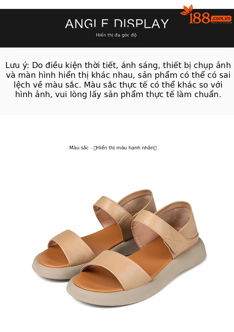 Dép sandal La Mã nữ quai chữ V đế bằng Velcro mềm mại mùa hè — Màu đen chi tiết 20