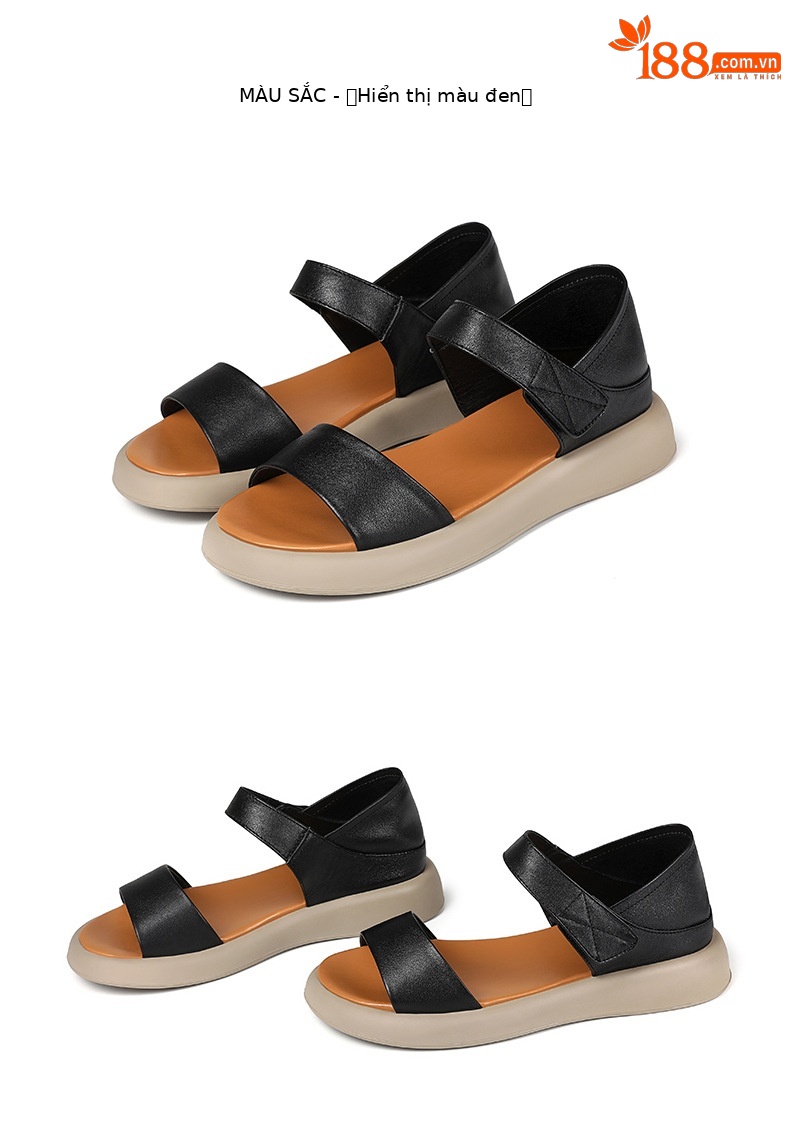 Dép sandal La Mã nữ quai chữ V đế bằng Velcro mềm mại mùa hè — Màu đen chi tiết 25