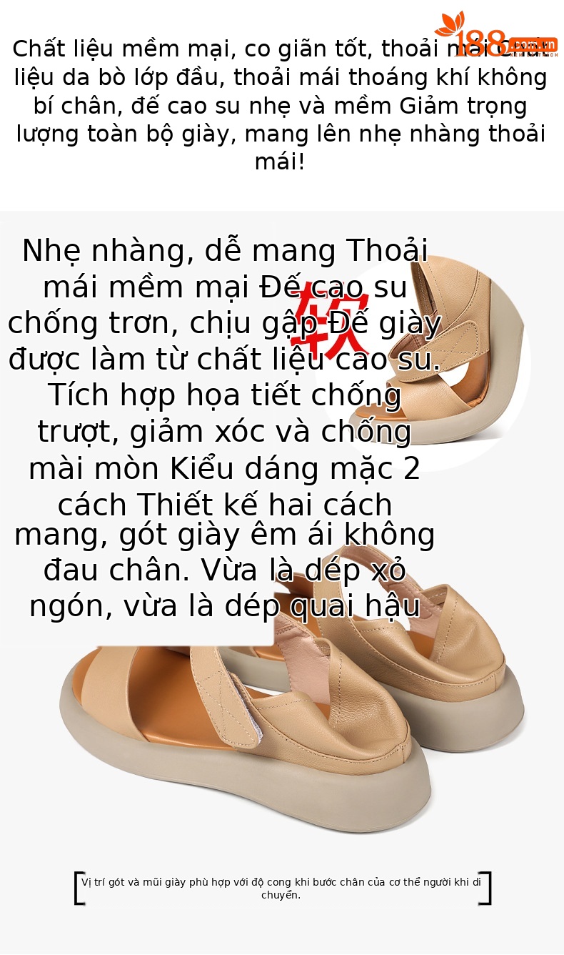 Dép sandal La Mã nữ quai chữ V đế bằng Velcro mềm mại mùa hè — Màu đen chi tiết 3