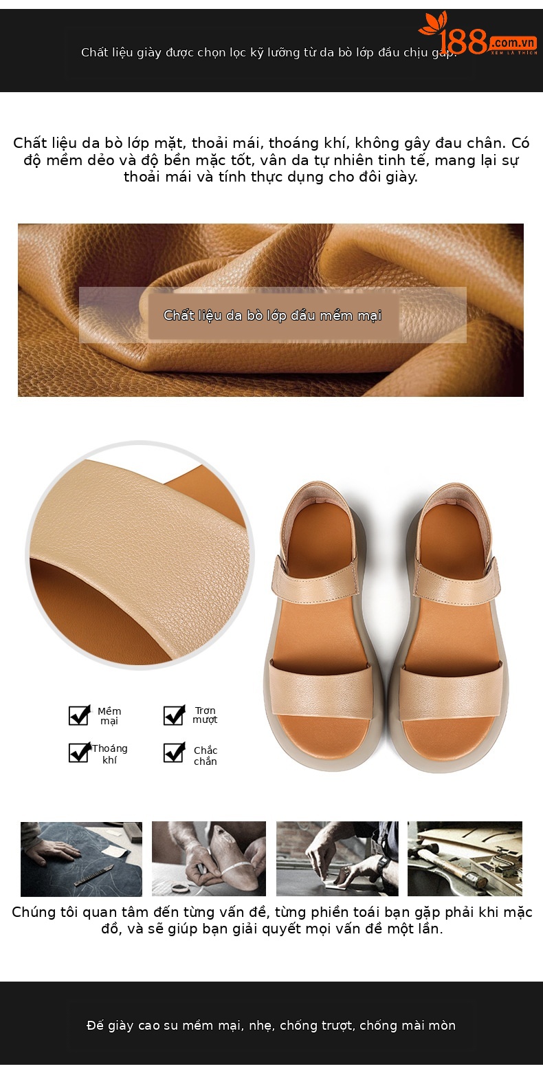 Dép sandal La Mã nữ quai chữ V đế bằng Velcro mềm mại mùa hè — Màu đen chi tiết 6