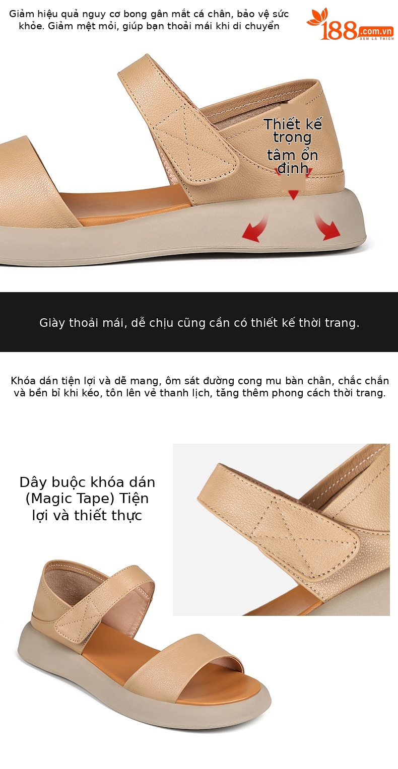 Dép sandal La Mã nữ quai chữ V đế bằng Velcro mềm mại mùa hè — Màu đen chi tiết 9