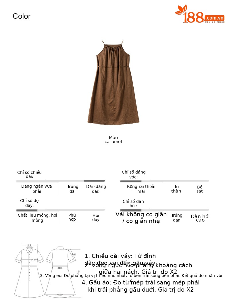 Váy maxi hai dây đính cườm phong cách nghỉ dưỡng, dáng chữ A rộng rãi, chất Tencel phối sợi gai mỏng mùa hè — Màu caramel chi tiết 5